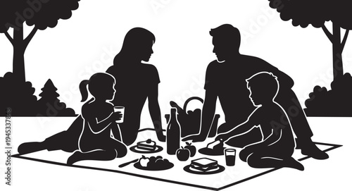Happy family picnic in nature, a heartwarming silhouette capturing togetherness and outdoor leisure moments