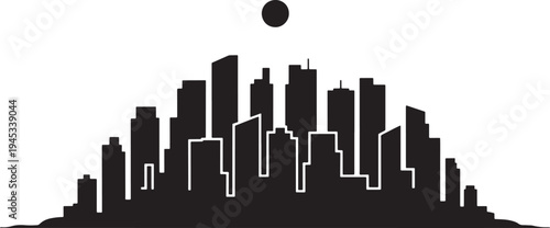 Modern city skyline silhouette with sun overhead vector art
