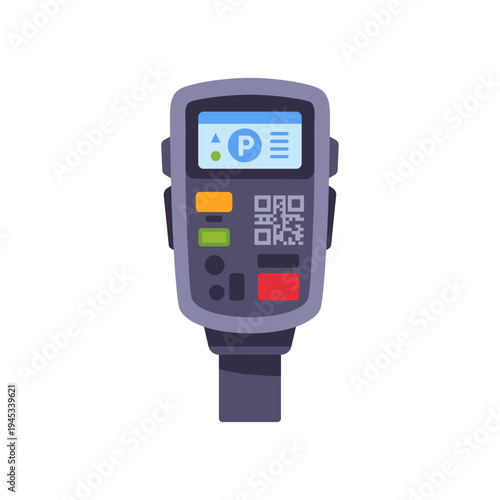 Modern parking meter with screen and keypad, colorful vector flat style illustration
