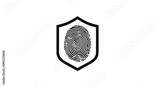 Fingerprint Security Emblem: A sleek, modern emblem featuring a fingerprint encased within a shield, symbolizing robust security, protection, and authentication.