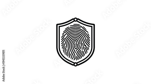 A unique black shield with a cross featuring a biometric fingerprint pattern as a digital identity symbol for forensic security and criminal evidence illustration