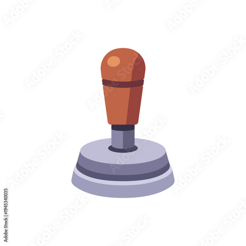 Coffee tamper with round base and wooden handle, colorful vector flat style illustration