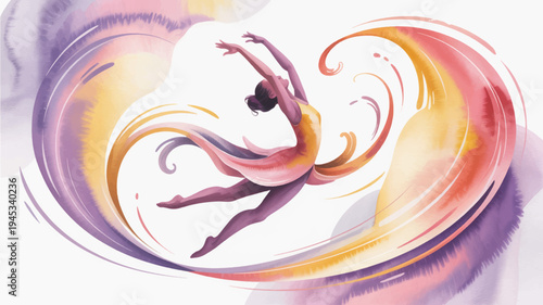 Dancer spinning dynamically in swirling colorful lights abstract dance motion with vibrant purple orange hues