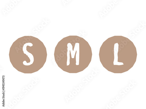 茶色のS,M,Lサイズのアイコンのイラストセット