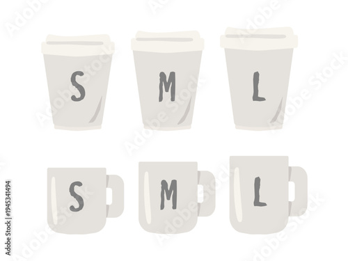 紙カップとマグカップのコーヒー（白）のイラストセット