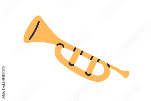 Trumpet icon, brass woodwind music instrument. Classic blow wind horn for blues and jazz melody. Golden sound. Flat vector illustration isolated on white background