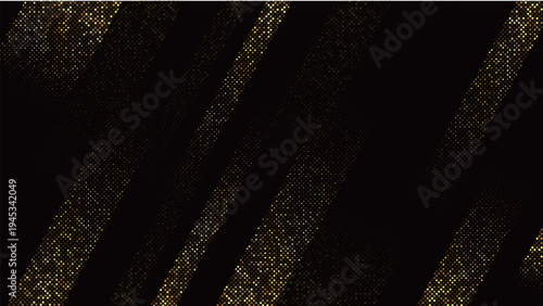 Luxury black and gold diagonal halftone stripes, elegant abstract background with shimmering golden dots, ideal for premium design, advertising, and decorative projects.