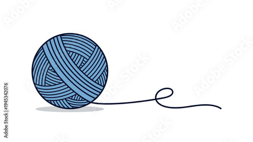 Blue ball of yarn for knitting or crochet projects with a loose thread isolated on a white background for craft and hobby concepts.