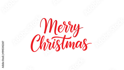 Elegant red calligraphy text of Merry Christmas isolated on a white background for holiday greeting cards and celebrations.