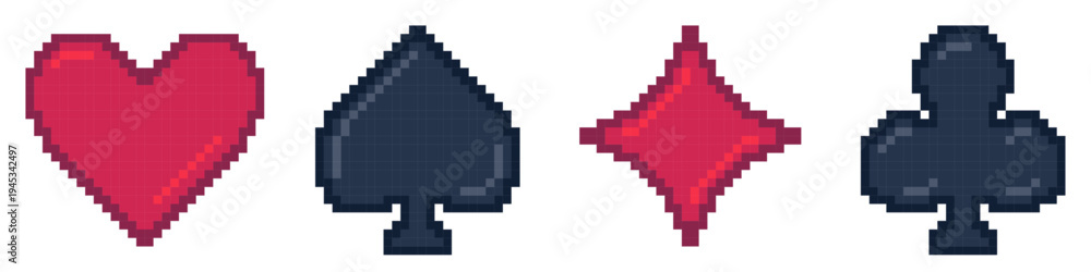 Fototapeta premium Heart, Spade, Diamond, Club, Card, Icon, Pixel