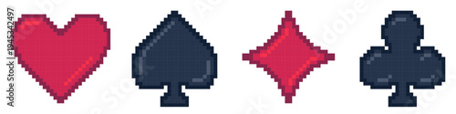 Heart, Spade, Diamond, Club, Card, Icon, Pixel