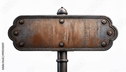 blank old industrial metal sign post on white background