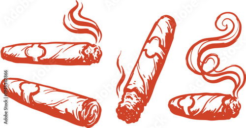 Hand Drawn Smoking Cigar Set Vector Illustration, Vintage Cigar Sketch Collection.