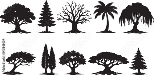 tree set silhouette vector illustration