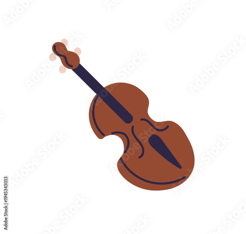 Violin, wooden classical string music instrument. Wood fiddle icon for orches...