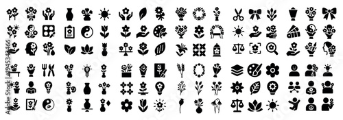 Floral icons with flower leaf vase minimal