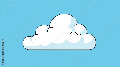 Large fluffy white cloud illustration with a thick black outline and blue shadow detail against a solid light blue background.