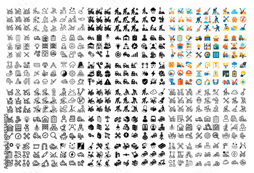 Business icons with people gear wrench colorful