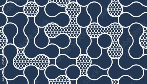 Fluid shapes dynamic seamless pattern, vector molecules endless abstract background, graphic style liquid in motion tiling wallpaper.