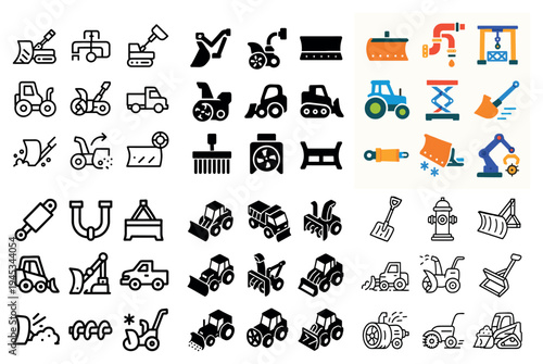 Construction icons with tractor bulldozer shovel bold