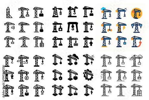 Construction icons with crane hook outline