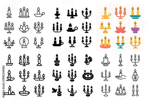 Ceremony icons with candle holder flame outline