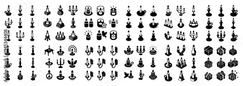 Celebration icons with candle cake candelabra silhouette