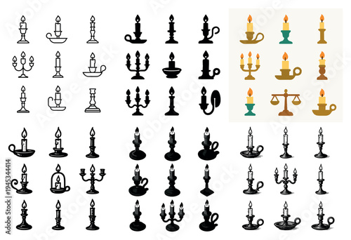 Candle icons with candlestick candelabra classic