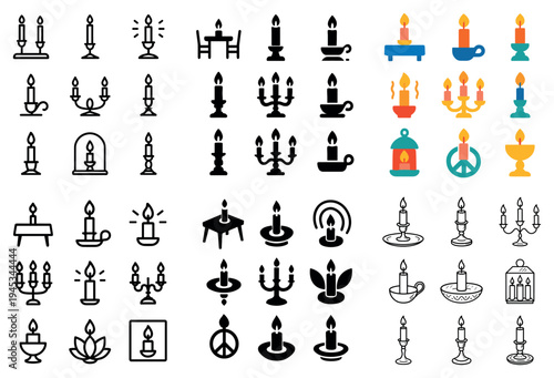Ceremony icons with candle candelabra flame minimal