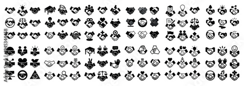 Business icons with handshake heart scale minimal