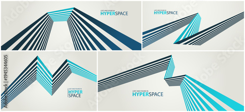 Perspective 3D lines in dynamic motion vector abstract background set, optical illusion of speed and force, aggressive and insane wallpaper, modern graphics.