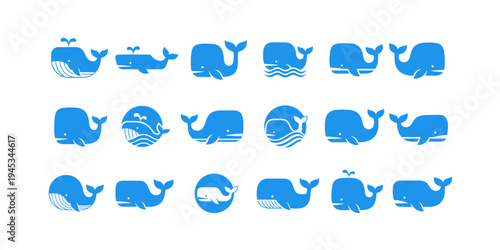 Creative whale logo set with clean and minimal vector design, ideal for ocean brands, marine companies, seafood products, and nautical business identity.
