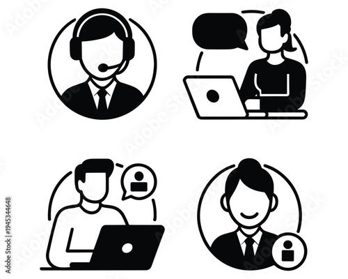 Customer Support Icons Call Center Chat Online Service User Profile Business Communication