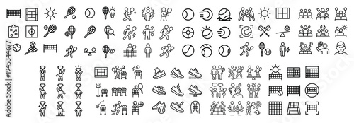 Sports icons with racket ball player outline