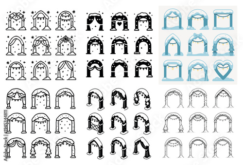 Wedding icons with arch and drape outline