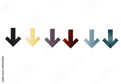 Down arrow icons in multiple colors: black, yellow, grey, red, blue, teal