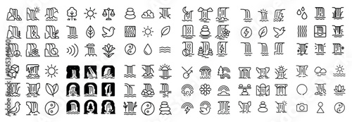 Nature icons with arch pillar leaf outline