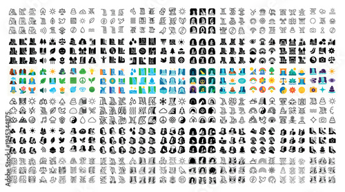 Miscellaneous icons with tiny grid symbols colorful