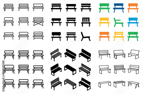 Furniture icons with bench seat chair minimal