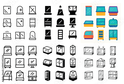 Home icons with mirror cabinet window colorful