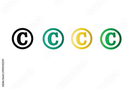 Copyright c symbol in circles: black, green, yellow, for intellectual property