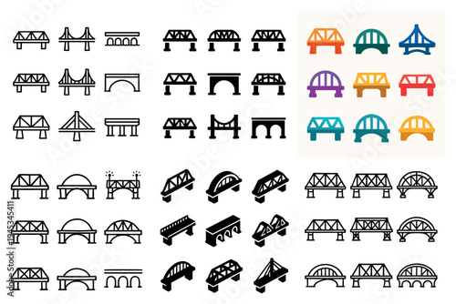 Transport icons with bridge arch truss outline