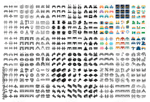 Transport icons with car bus bridge minimal