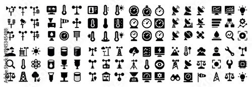 Measurement icons with thermometer clock gauge minimal