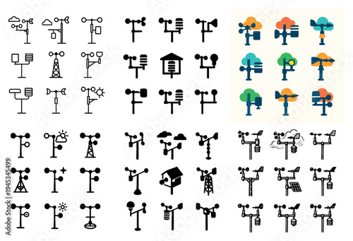 Weather icons with anemometer tower sensor flat