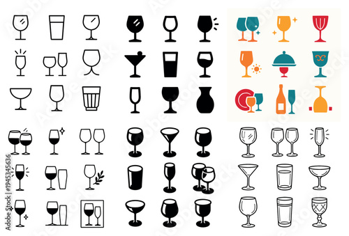 Drink icons with wine glass martini minimal