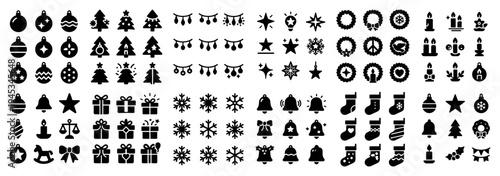 Holiday icons with tree ornament gift festive