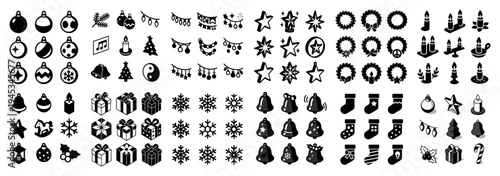 Holiday icons with ornament wreath gifts colorful