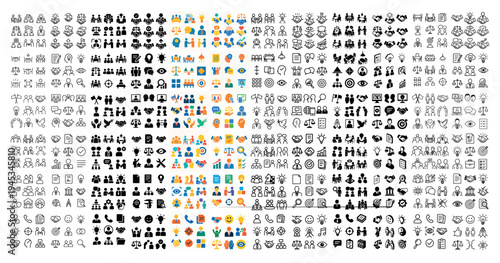 Assorted business icons with user gear flat