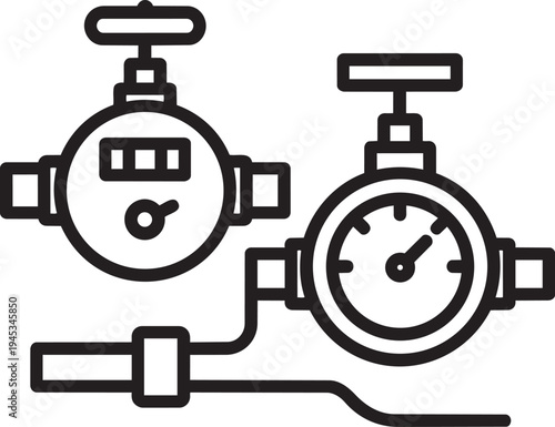 Water metering devices pipeline gauge linear sign for communal housing public utility supply isolated vector illustration